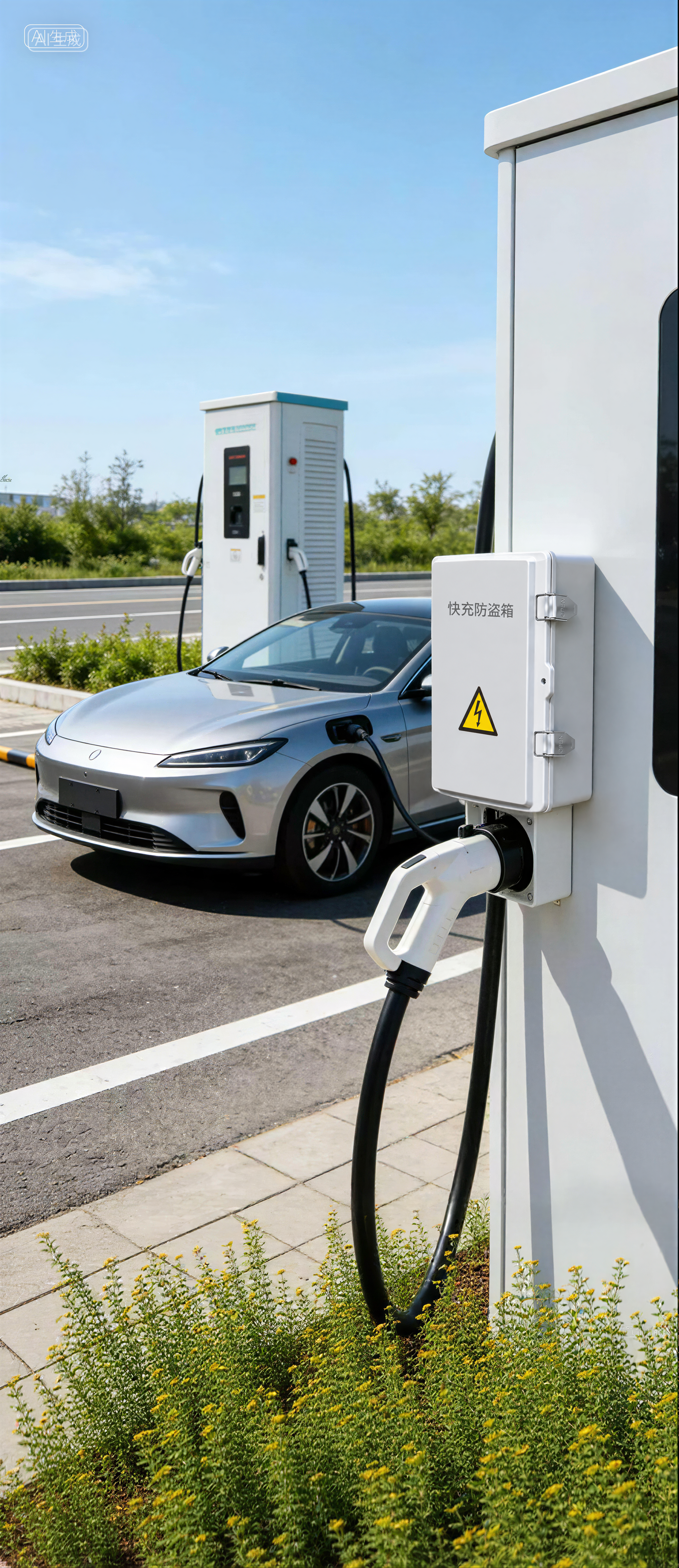 Waterproof electrical enclosures installed beside an outdoor EV charging station