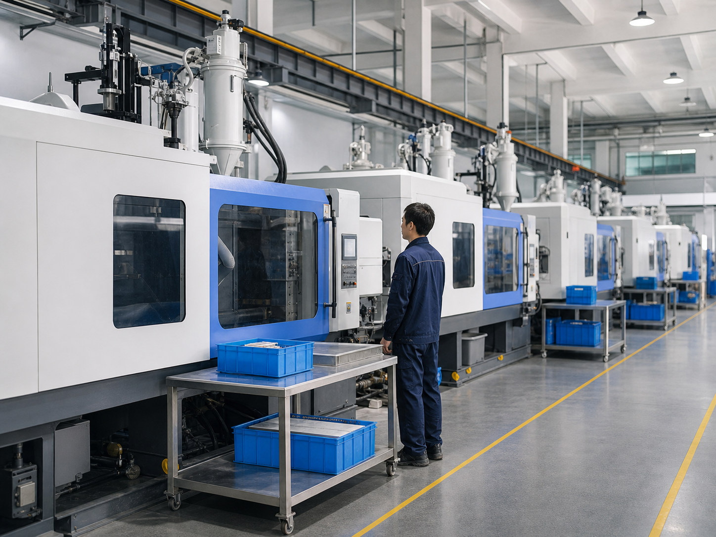 Modern injection molding production workshop