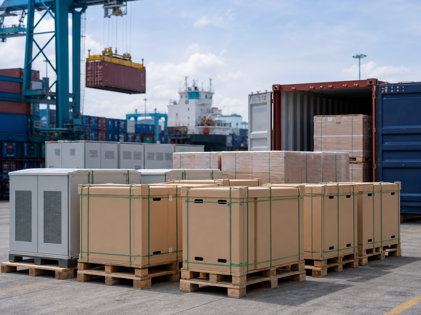 Export pallets prepared at a container terminal