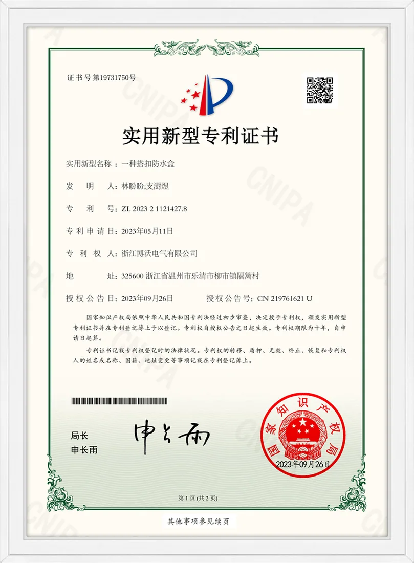 BOWO patent certificate