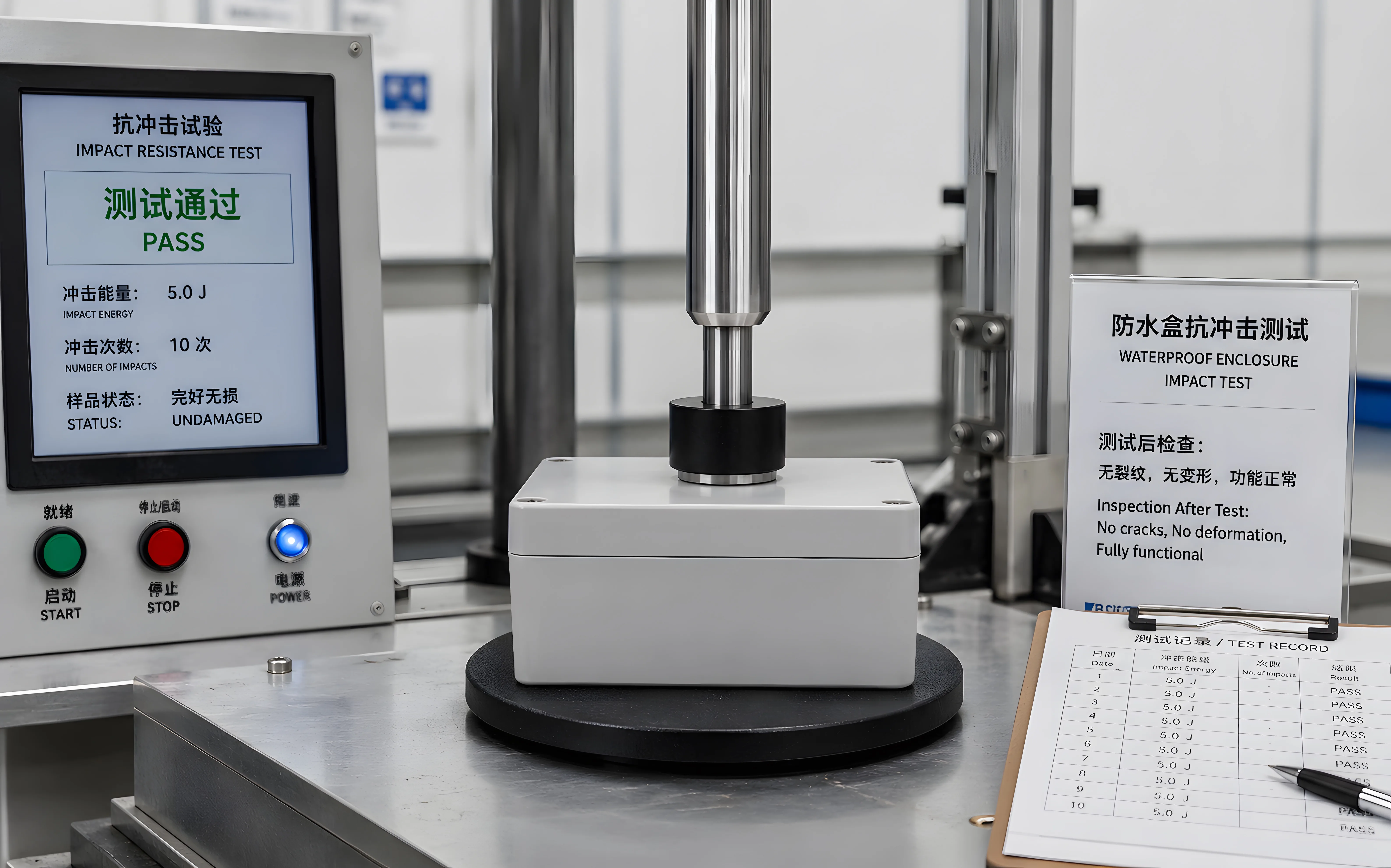 Waterproof enclosure impact and hardness test